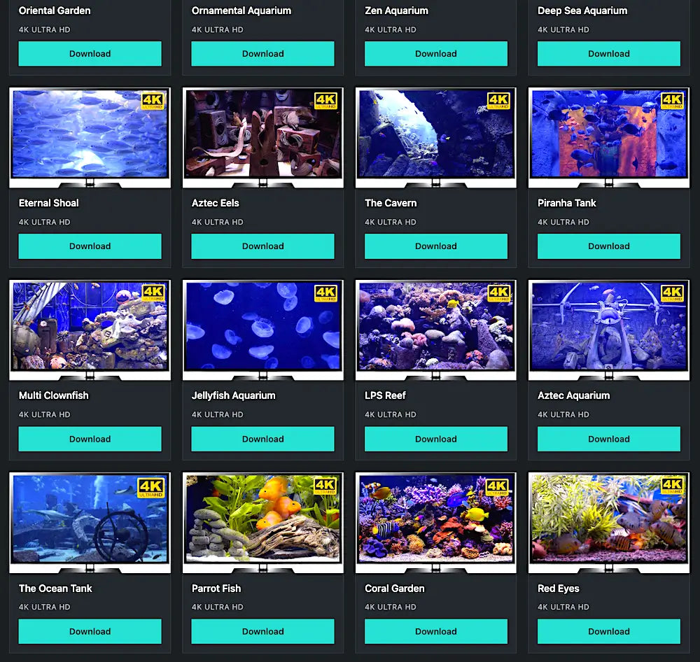 Aquarium Screensavers in 2026 are high resolution 4K videos for big screens