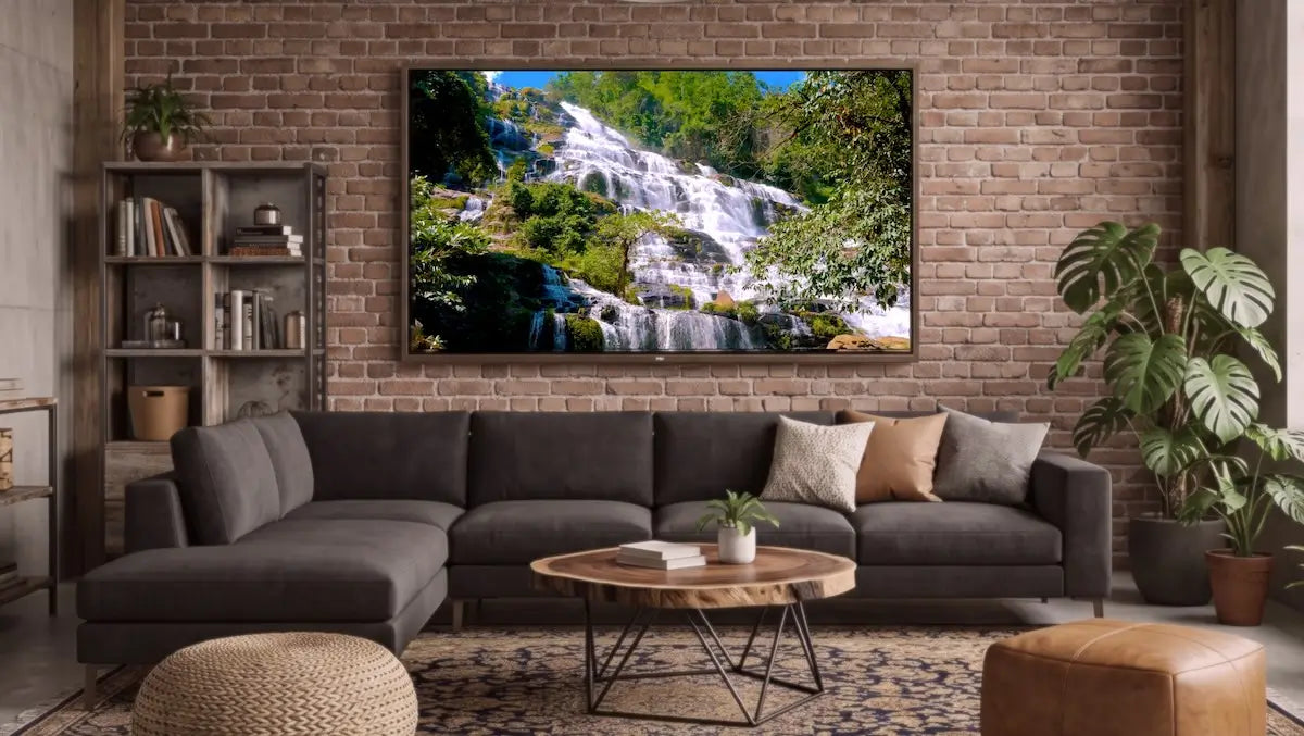 biophilic TV white noise waterfalls for home and work settings