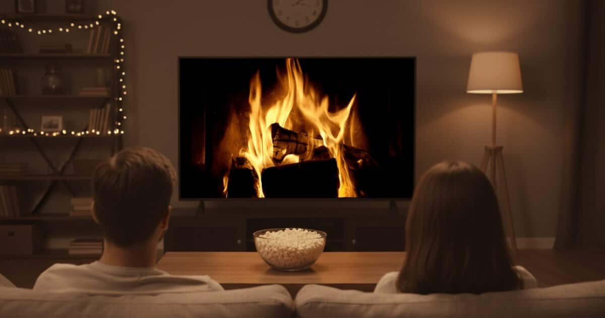 Turn your TV into a 4K virtual fireplace (1) 4K Fireplace Screensaver Video playing on a Smart TV